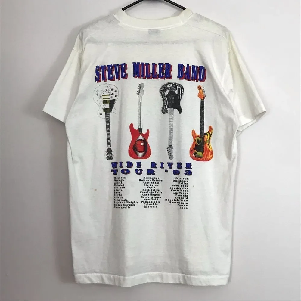 Vintage Steve Miller Band 1993 Wide River Tour 90s White Tshirt Mens Sz Large